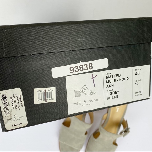 NWT Rag & Bone Matteo Mule Light Grey (Gray) Suede Sandal Shoes